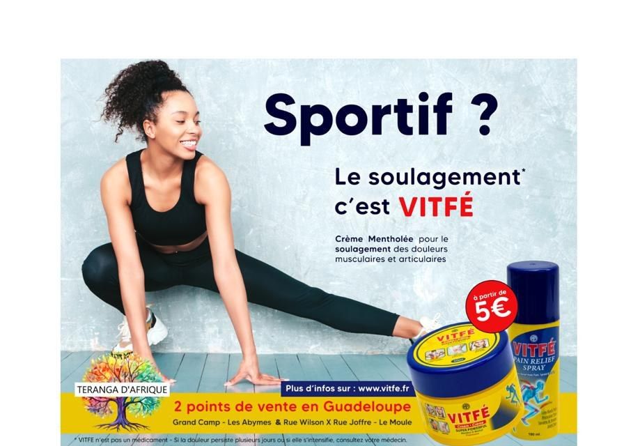 Sportif ? Le soulagement c'est Vitfé. Crème + spray. À partir de 5 €.
